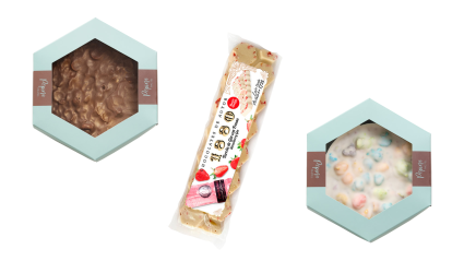 Turrones de Gublings, de Ginebra con fresas y  de palomitas dulces