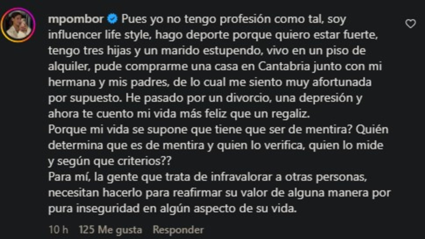 María Pombo y el comentario con el que responde a Ana Brito