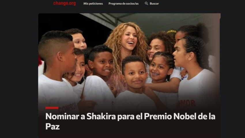La petición para que Shakira sea nombrada Premio Nobel de la Paz