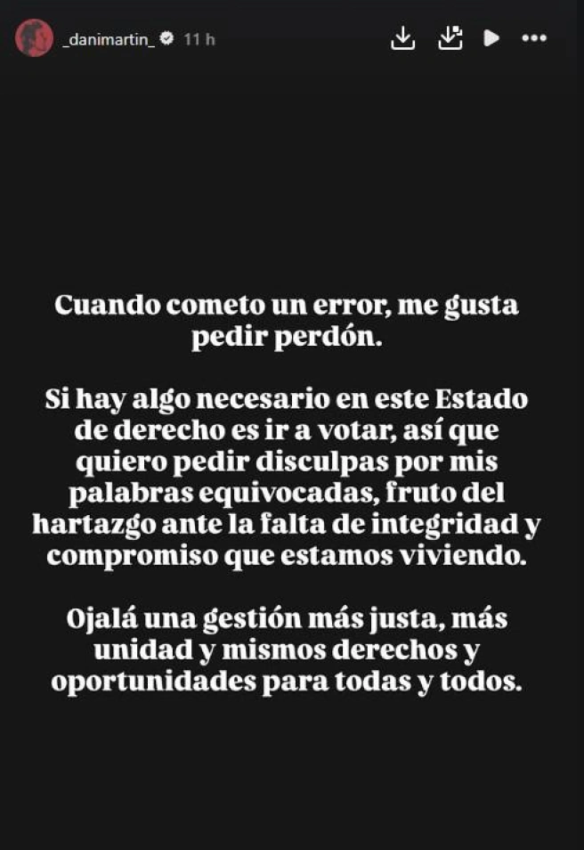 Dani Martín rectifica sus polémicas palabras sobe no ir a votar