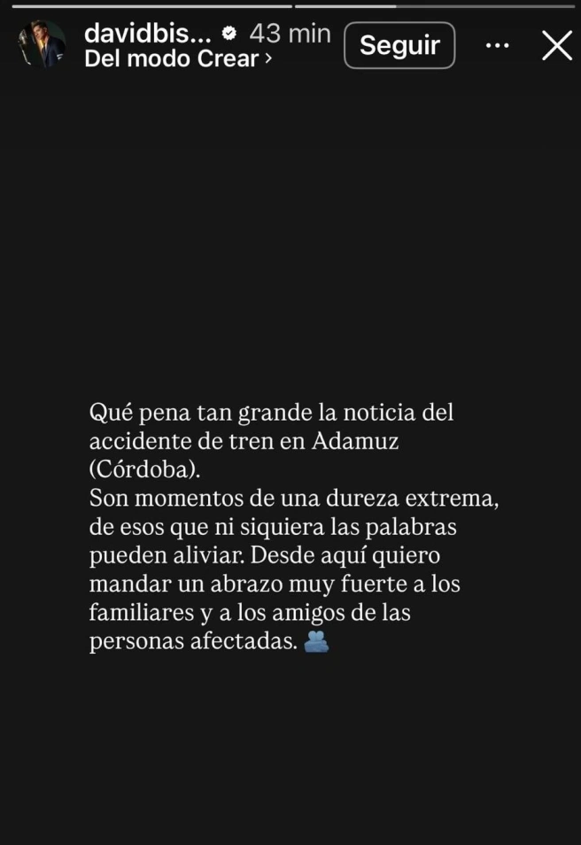 Dabid Bisbal y su mensaje tras el accidente de tren en Córdoba