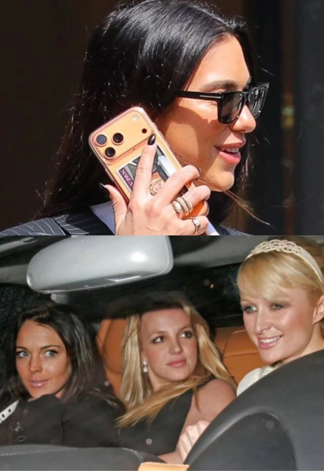 Dua Lipa pillada con una foto de Lindsay Lohan, Britney Spears y Paris Hilton en la funda de su móvil.