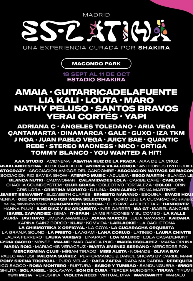 Cartel de Es Latina, el festival dentro de los conciertos de Shakira en Madrid