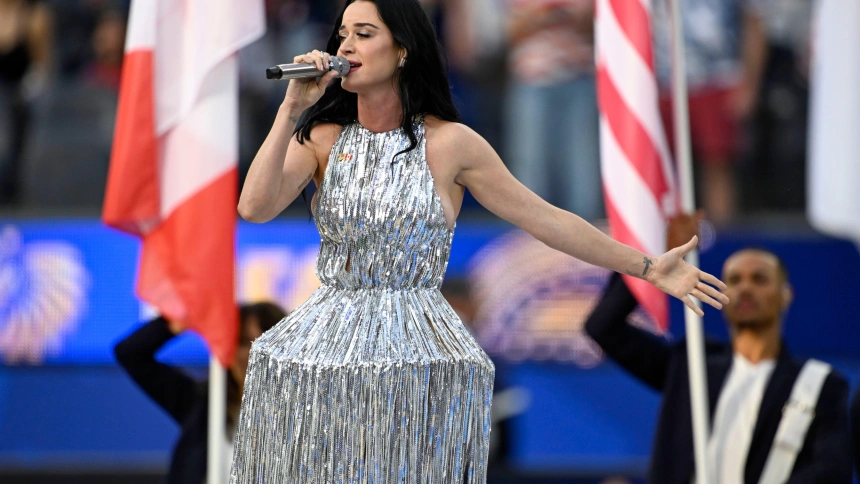 Katy Perry cantando en la ceremonia de apertura del mundial 2026, en California
